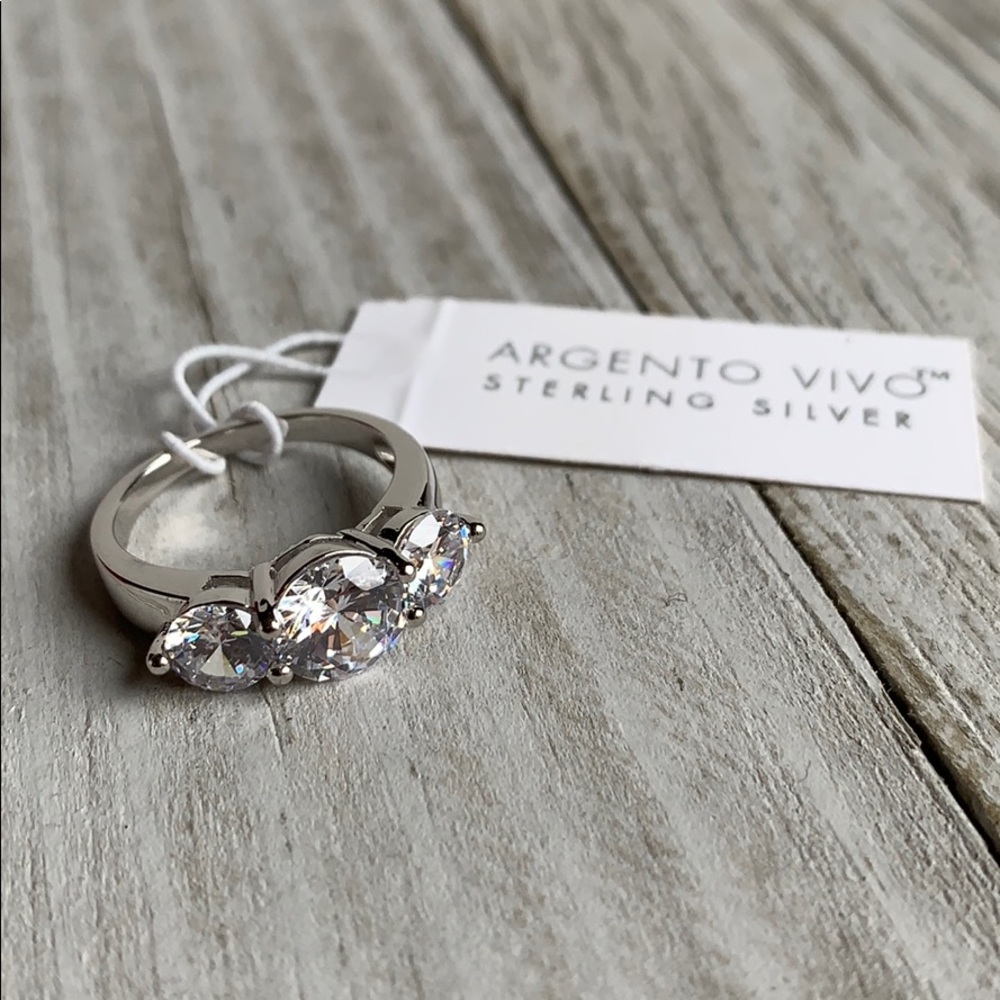 NEW Argento Vivo 3 Stone Sterling Silver Ring - Picture 2 of 8